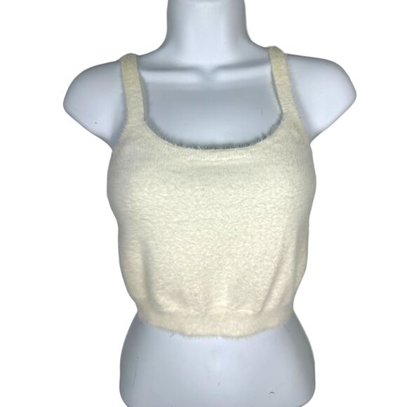 Forever 21 Fuzzy Cozy Sweater Crop Top Cream Size Small NEW with Tags - Picture 1 of 5